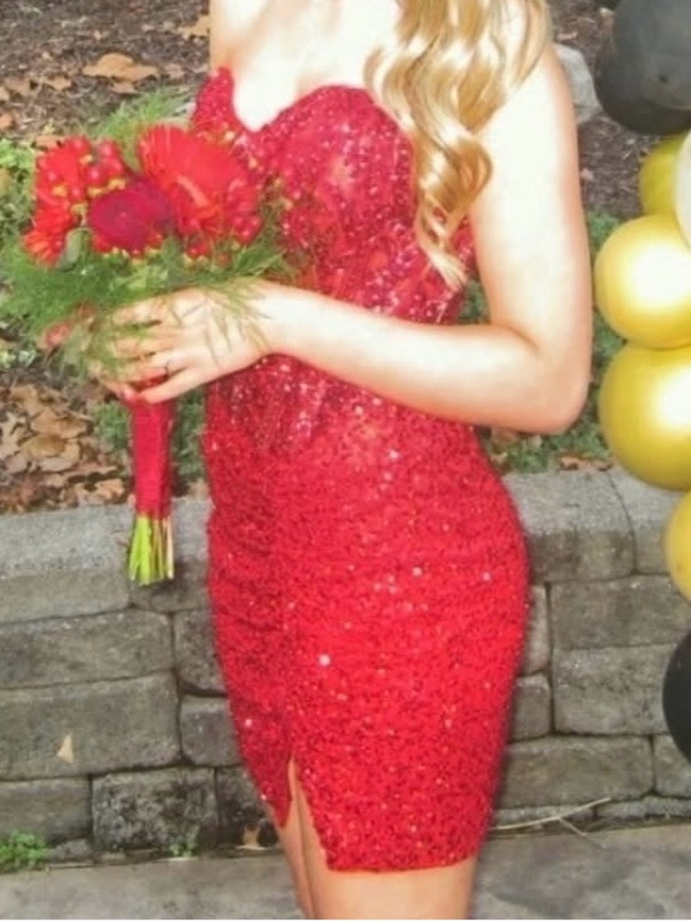Girls' Red Strapless Sequin Party Dress